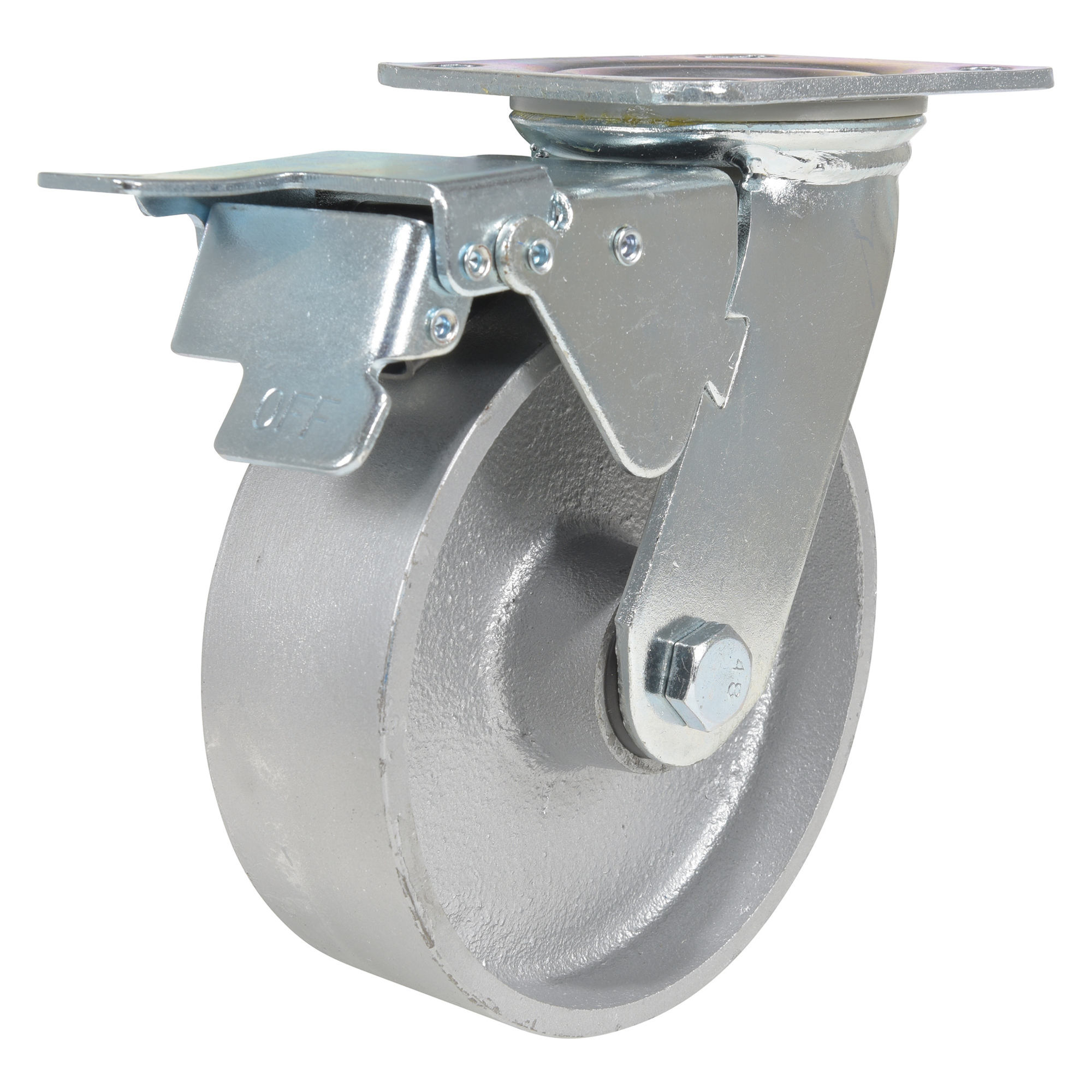 Vestil Cast Iron Caster - 6in. Wheel Diameter, Swivel, Steel Roller Bearing, Zinc-Plated, Model# CST-VE-6X2CI-SWTB
